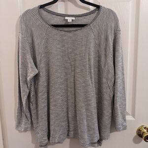J.Jill gray & white striped, textured, 3/4 sleeve top, size 1X